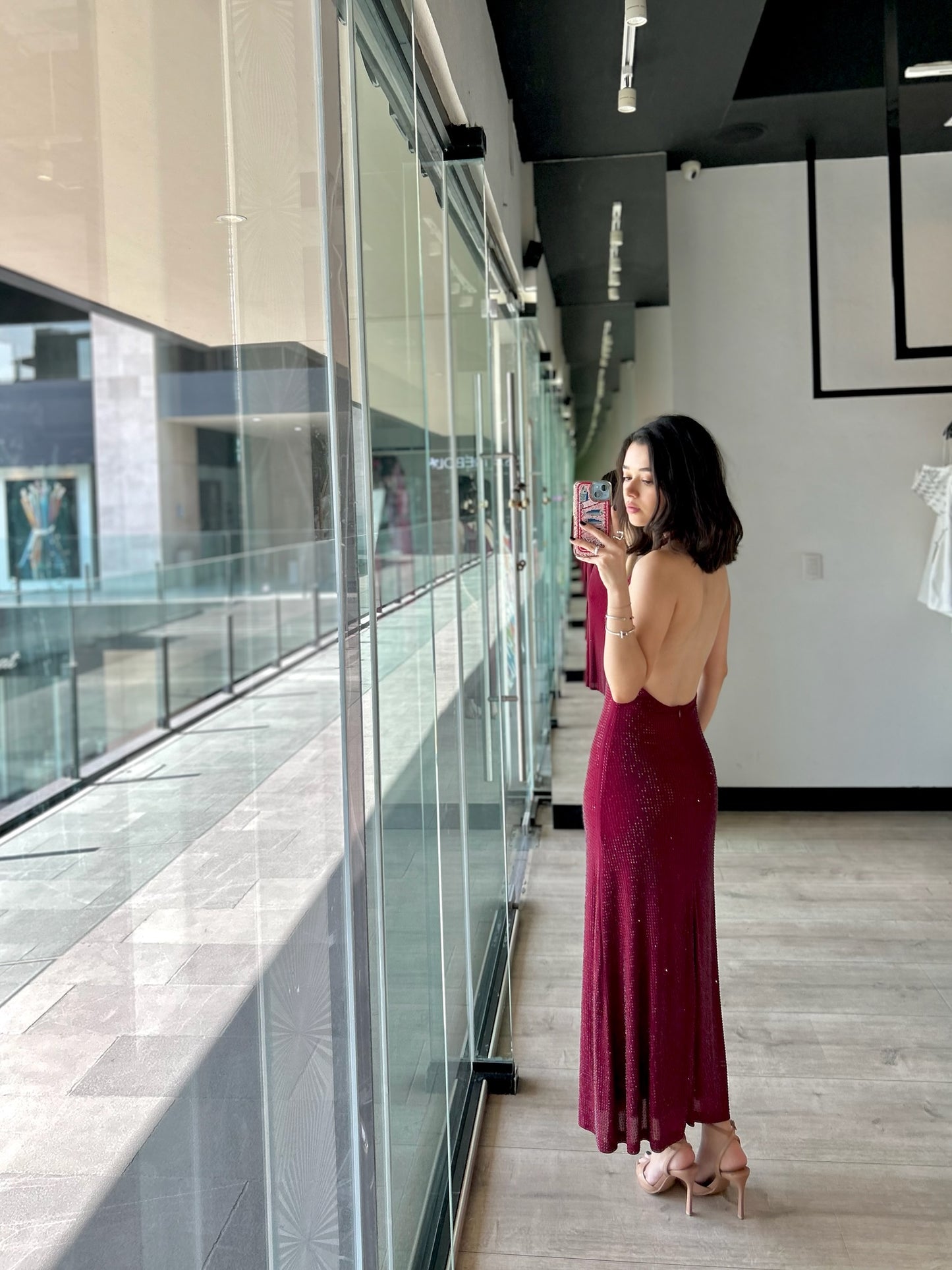 Red Wine Halter Dress