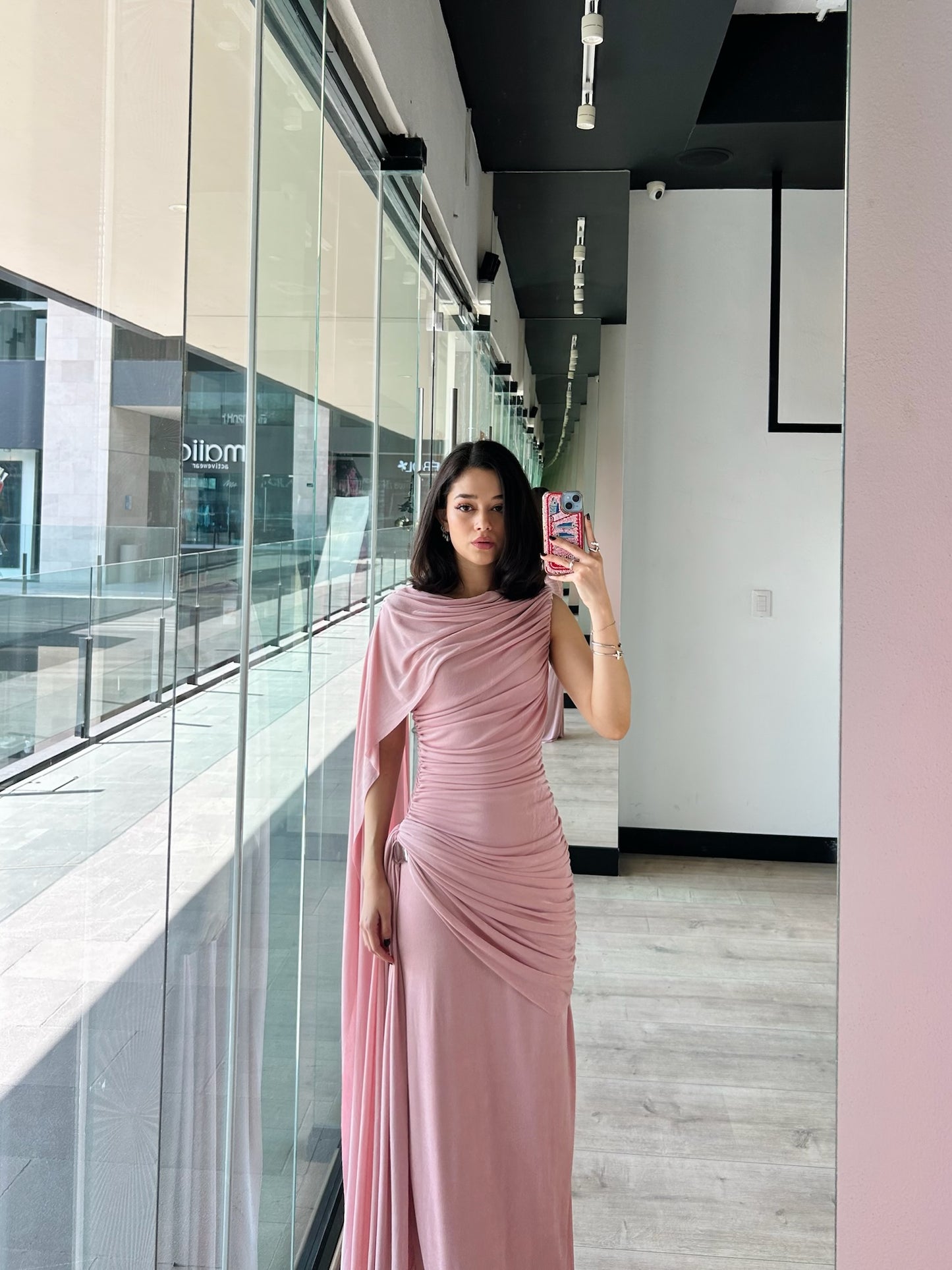 Pink Asymmetrical Maxi Dress