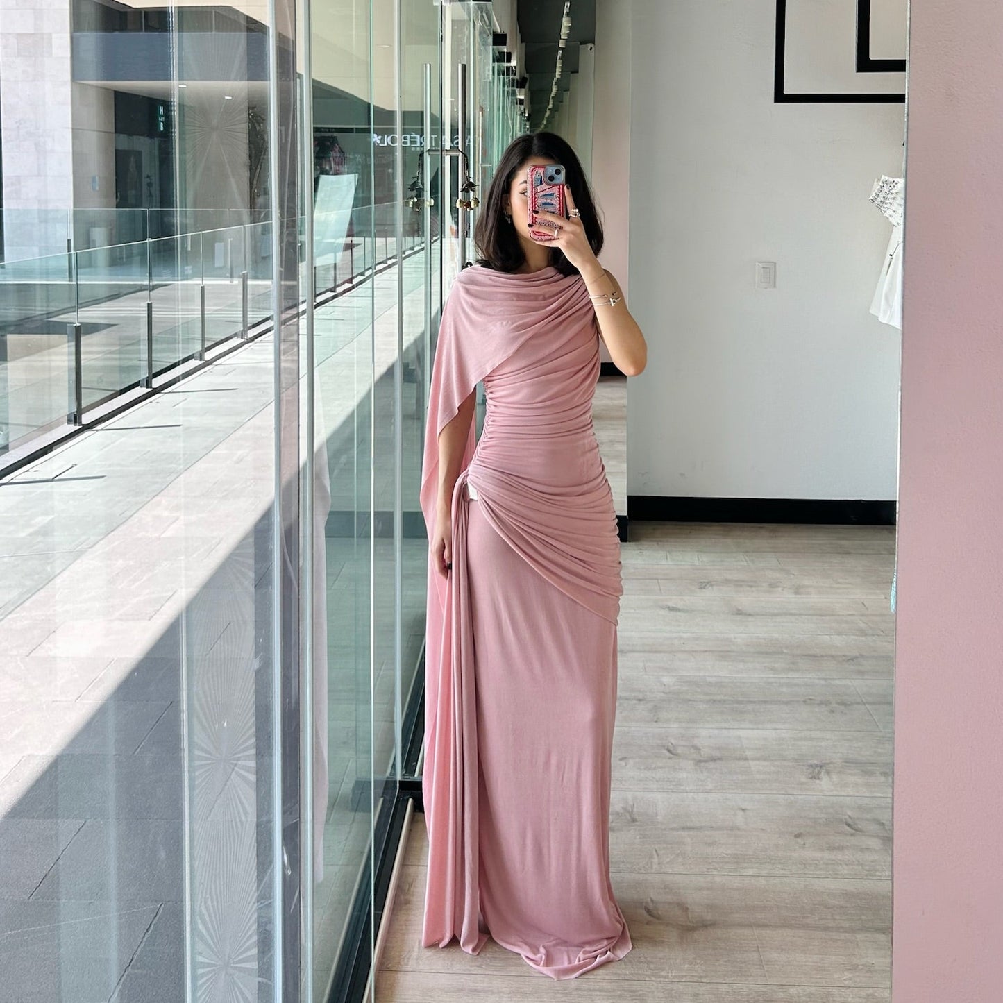 Pink Asymmetrical Maxi Dress